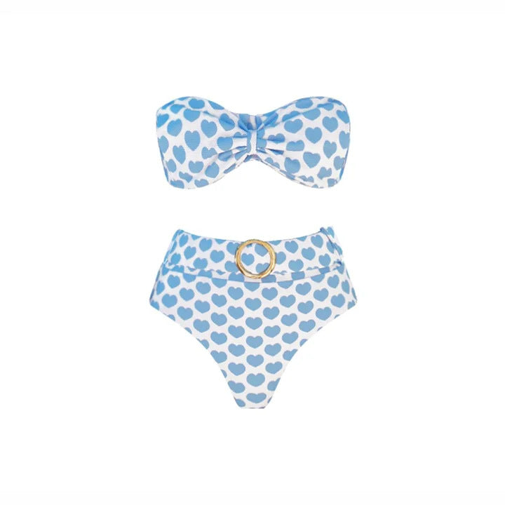 Damen Bikiniset mit herzförmigen Mustern und Rüschenrock Drune