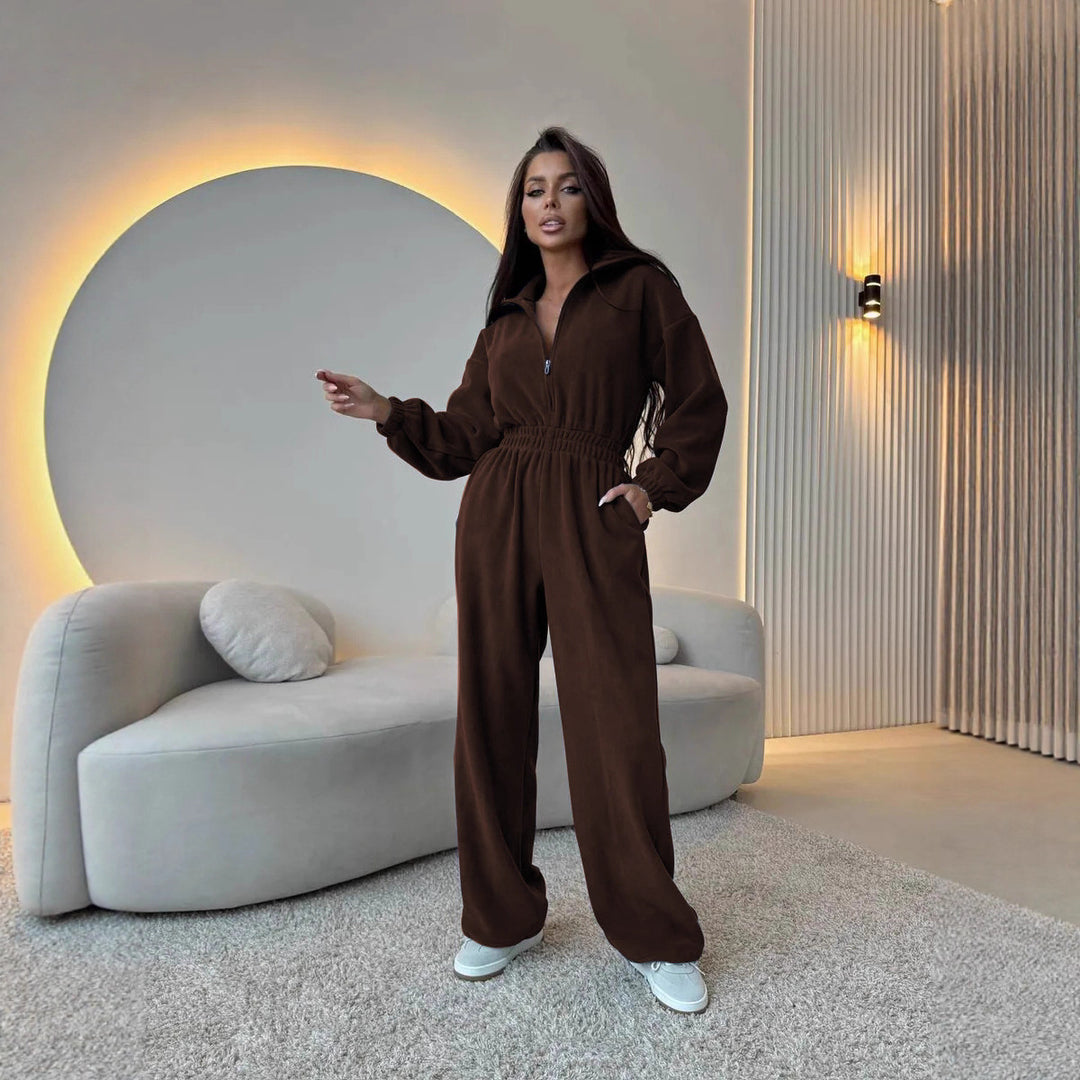 Damen Fleece-Jumpsuit mit Reißverschluss und elastischem Bund Drune