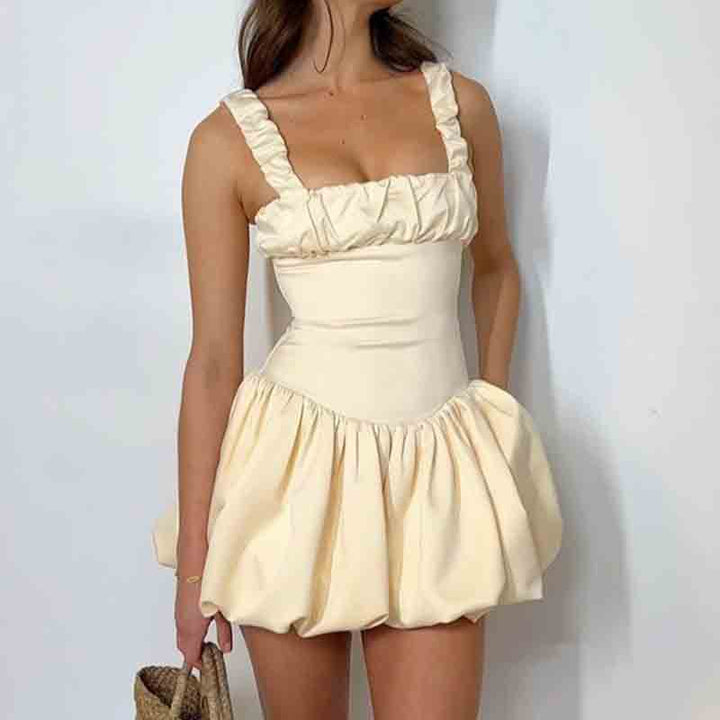 Damen Mini-Kleid mit voluminösem Rock und Rüschendetails Drune