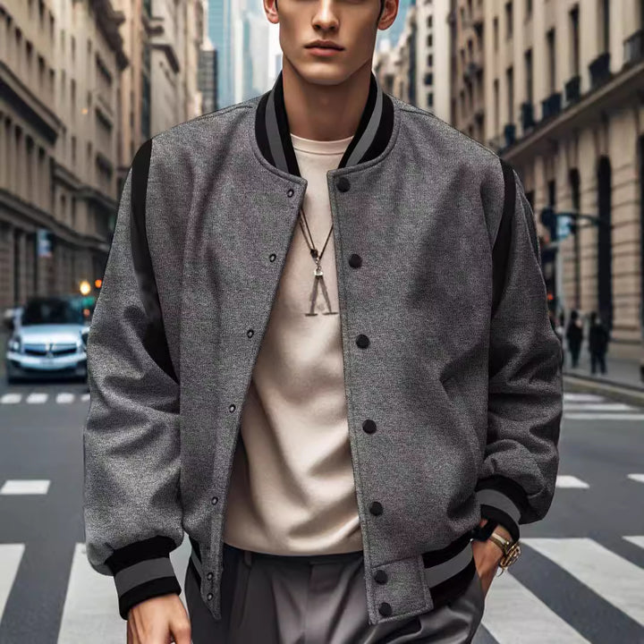Herren Sportliche Collegejacke mit kontrastrierenden Ärmeln und Knopfdetails Drune