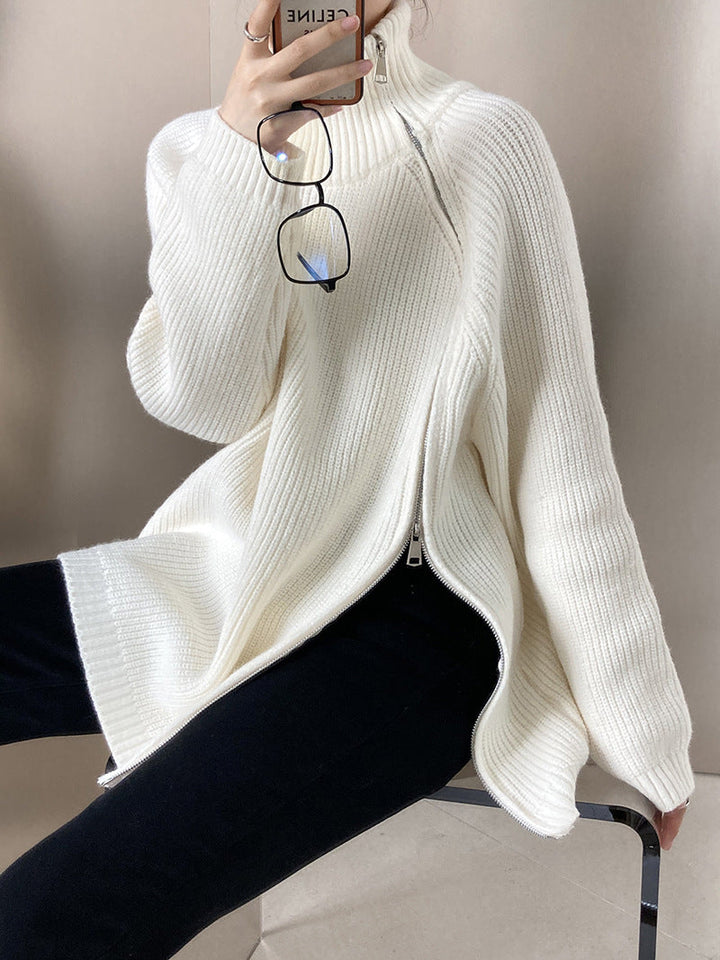 Drune Rollkragenpullover mit Seitenschlitz einfarbig gestrickt