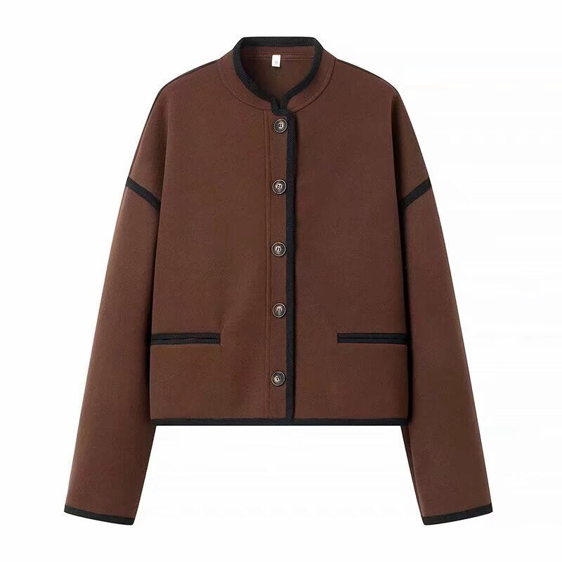 Damen Modische Jacke mit eleganten Knopfdetails und Kontrastnähten Drune