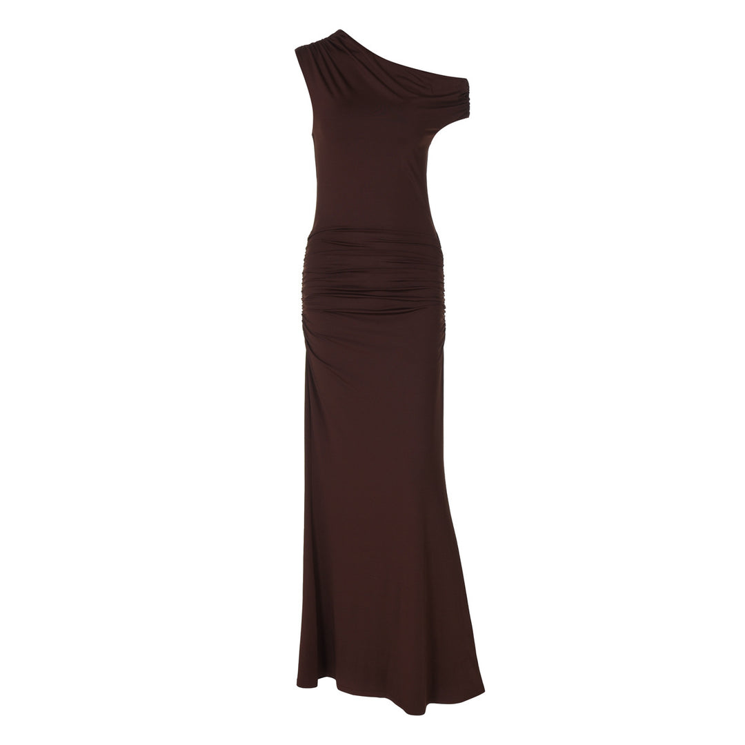 Damen Elegantes Wickel-Maxikleid mit asymmetrischer Schulterpartie Drune
