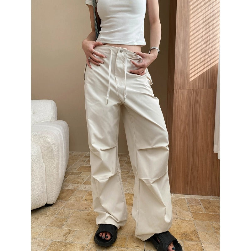 Damen lässige Stoffhose mit elastischem Bund und seitlichen Taschen Drune