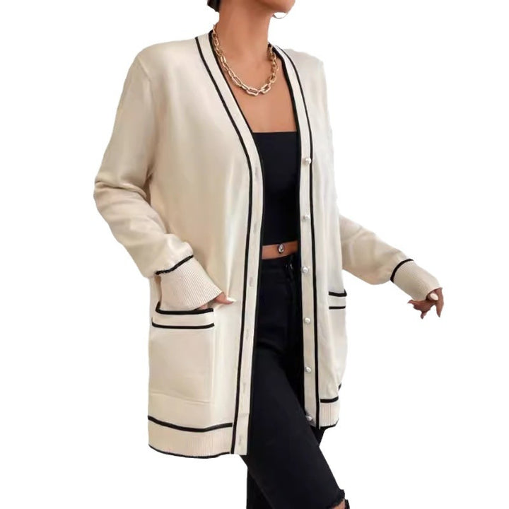 Damen Luxuriöse Strickjacke mit kontrastierenden Säumen Drune