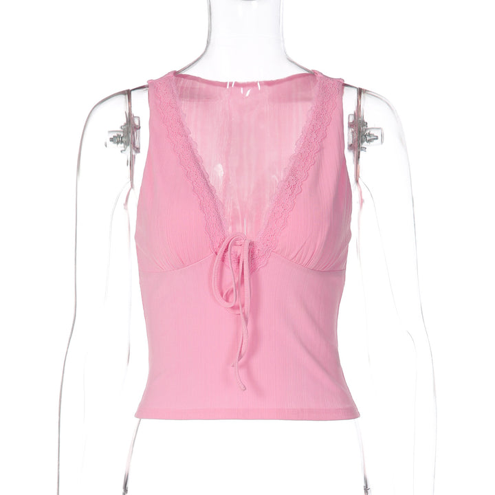 Damen Charmantes Spaghetti-Top mit verspieltem Spitzenrand Drune