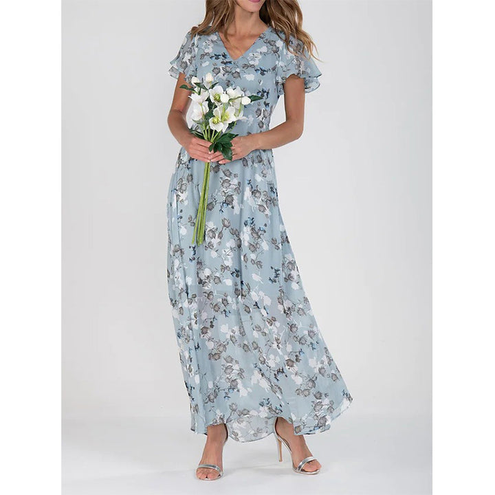 Damen Elegantes Maxikleid mit transparenten Ärmeln und floralem Muster Drune