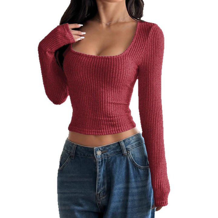 Damen Langarm Crop Top mit Rippstruktur Drune