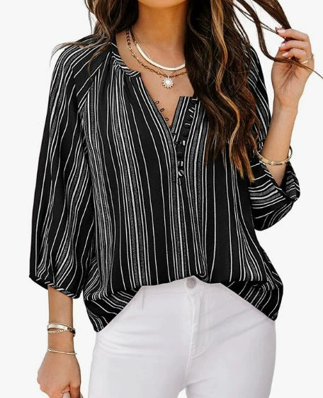 Damen elegante Tunika-Bluse mit raffinierten Streifen Drune