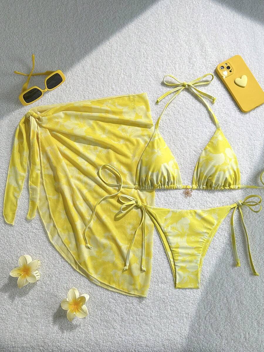 Damen Triangel-Bikini-Set mit verstellbaren Trägern und Wickeltuch Drune