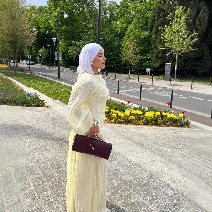 Damen Maxikleid mit raffinierten Falten und eleganten langen Ärmeln Drune