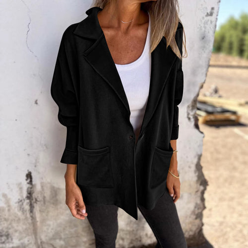 Damen modische Oversized-Blazerjacke mit praktischen Taschen Drune