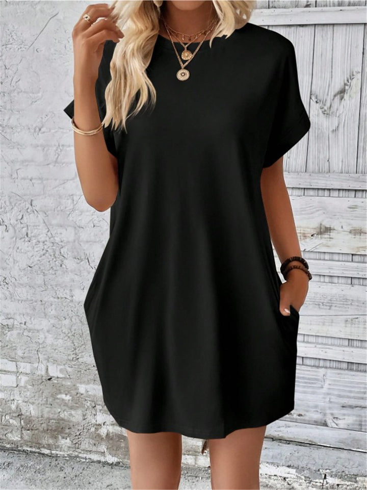 Damen lässiges Kurzarm-Dress mit Seitentaschen Drune