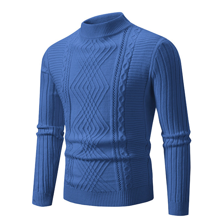 Herren eleganter Strickpullover mit modernem Zopfdesign und hohem Kragen Drune