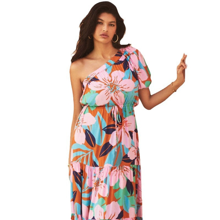 Damen Maxikleid mit raffiniertem One-Shoulder-Design und voluminösem Saum Drune