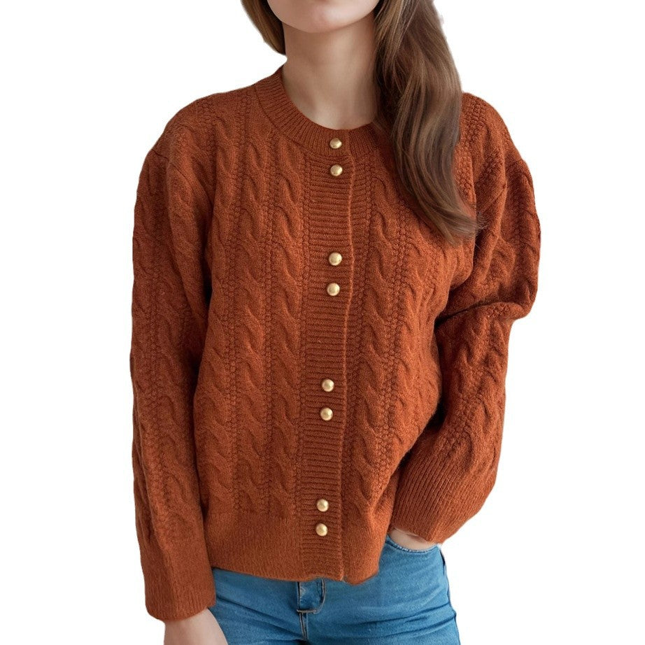Damen Strickjacke mit eleganter Zopfmusterstruktur und dekorativen Knöpfen Drune
