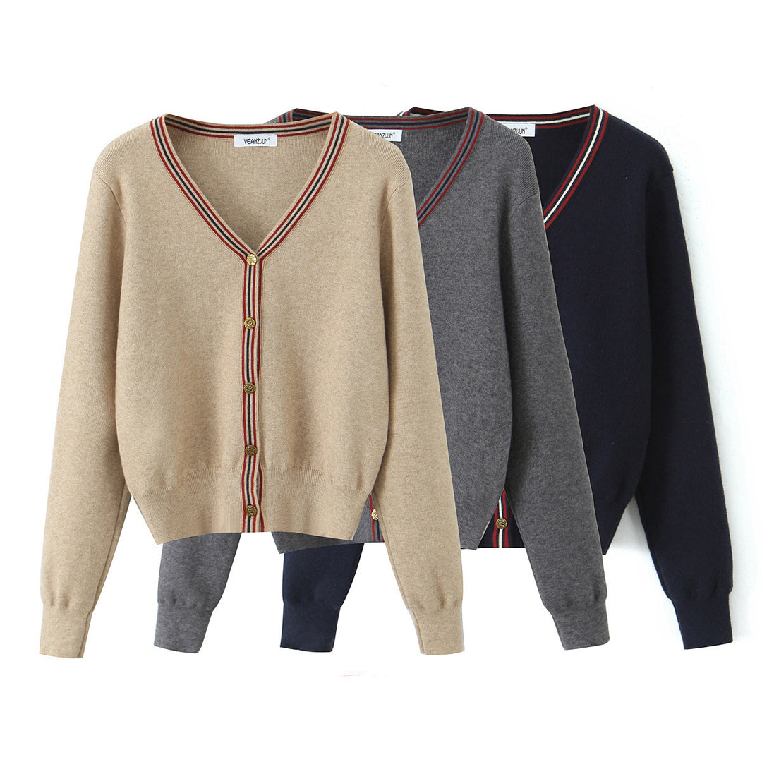 Damen lässige Strickjacke mit eleganten Knopfdetails Drune