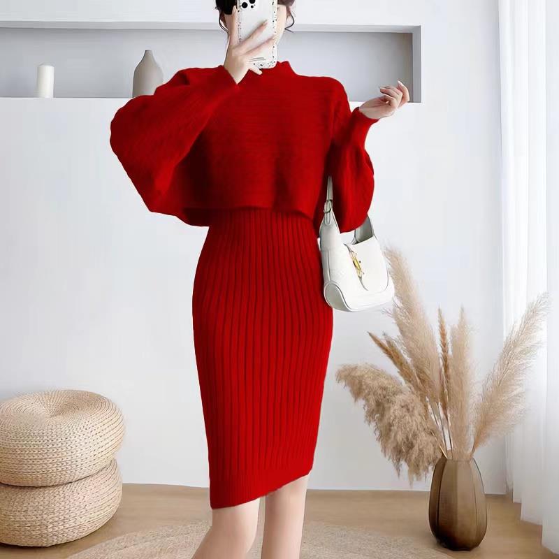 Damen Strickkleid mit Crop-Top und Rippstruktur Drune