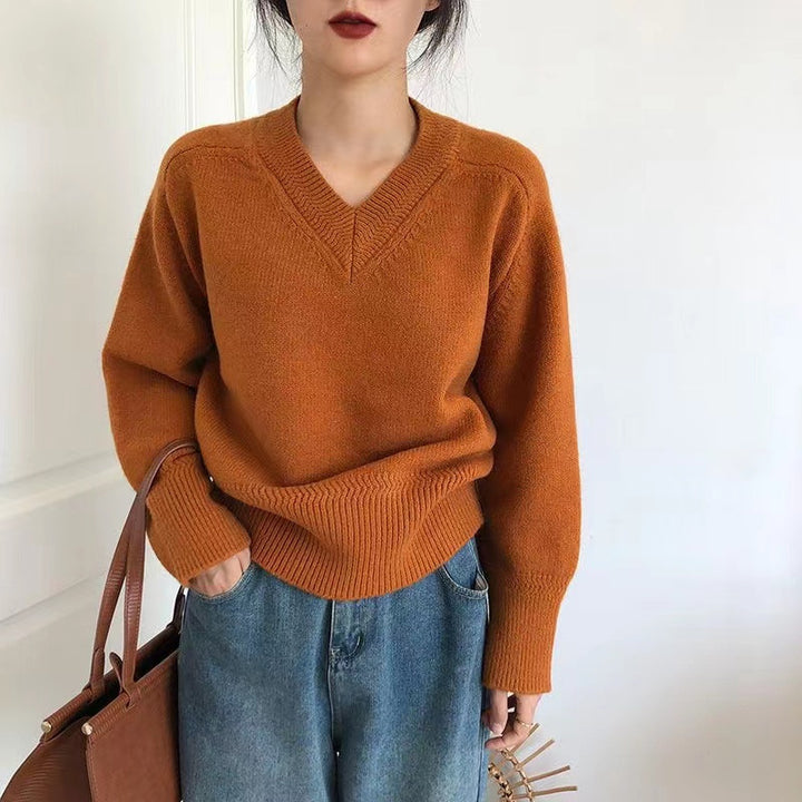 Damen V-Ausschnitt Pullover aus weichem Strick Drune