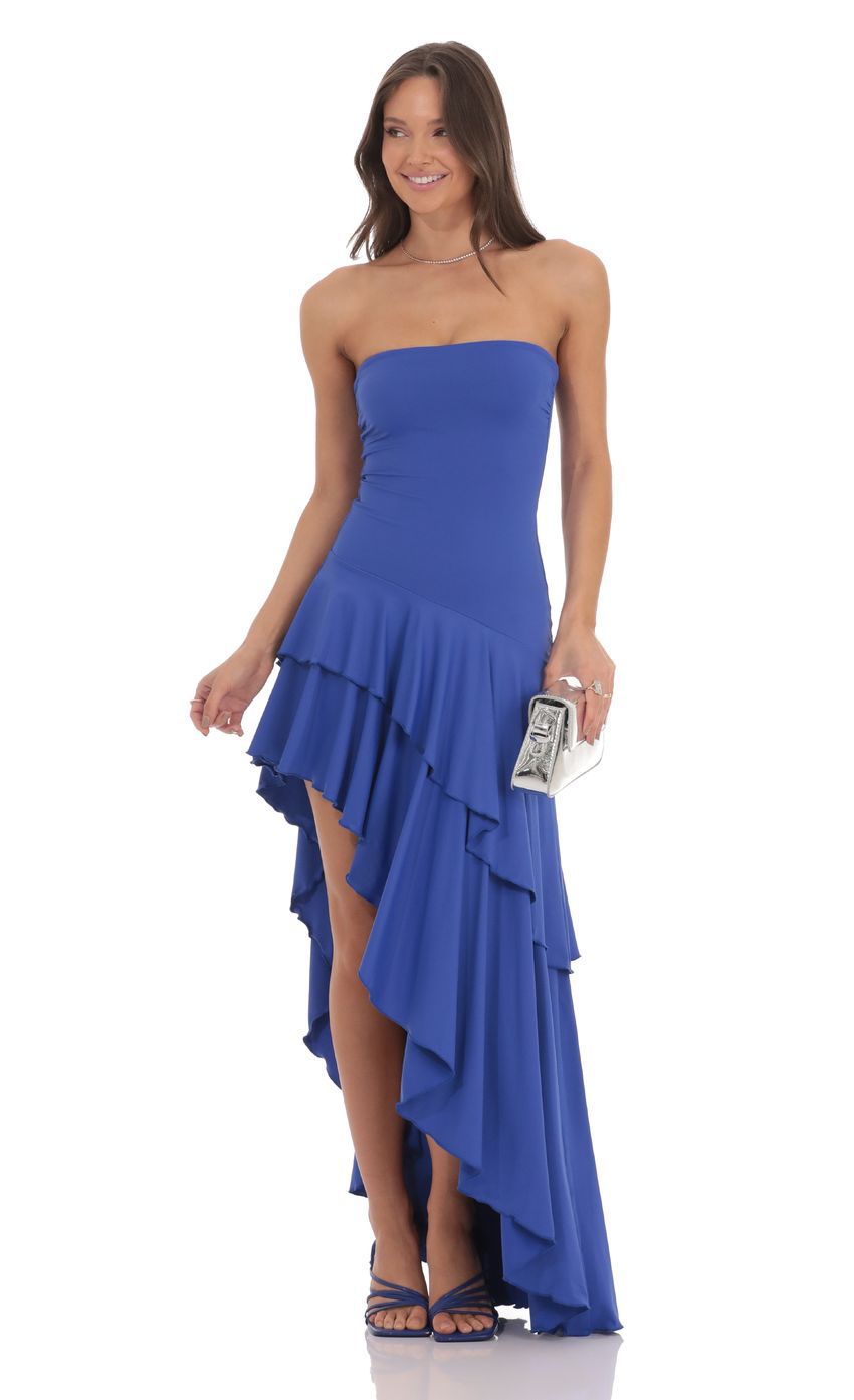 Damen asymmetrisches Abendkleid mit voluminösen Rüschendetails Drune