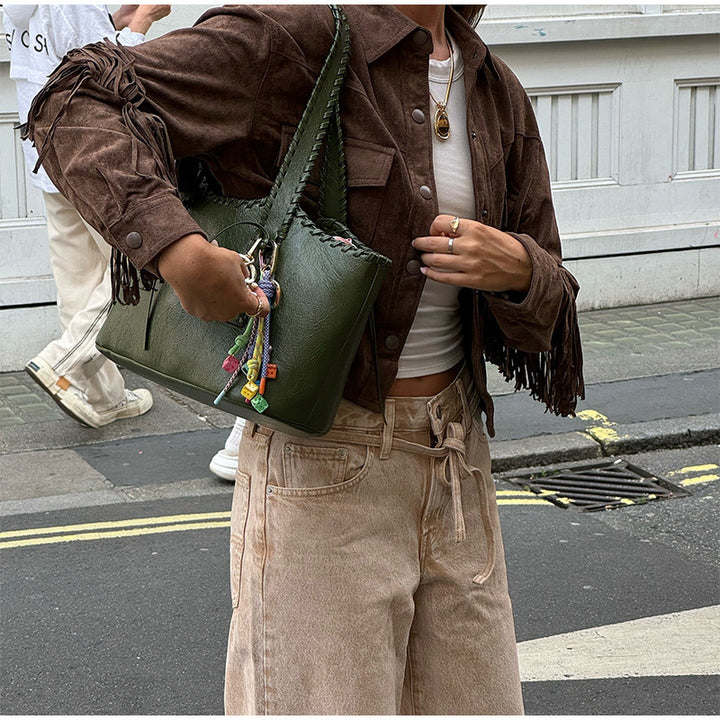 Damen lässige Wildlederjacke mit Fransen und Taschen Drune