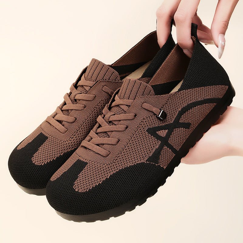 Damen nan komfortabler gestrickter Slip-On Sneaker mit elastischem Schaft, dekorativer Schnürung und flexibler rutschfester Laufsohle Drune