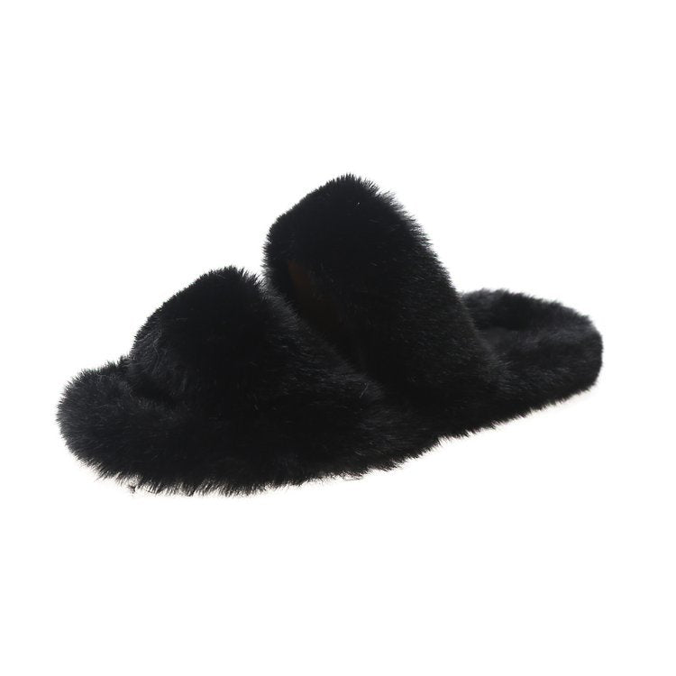 Damen Flauschige Hausschuhe mit doppeltem Riemen und weichem Innenfutter Drune