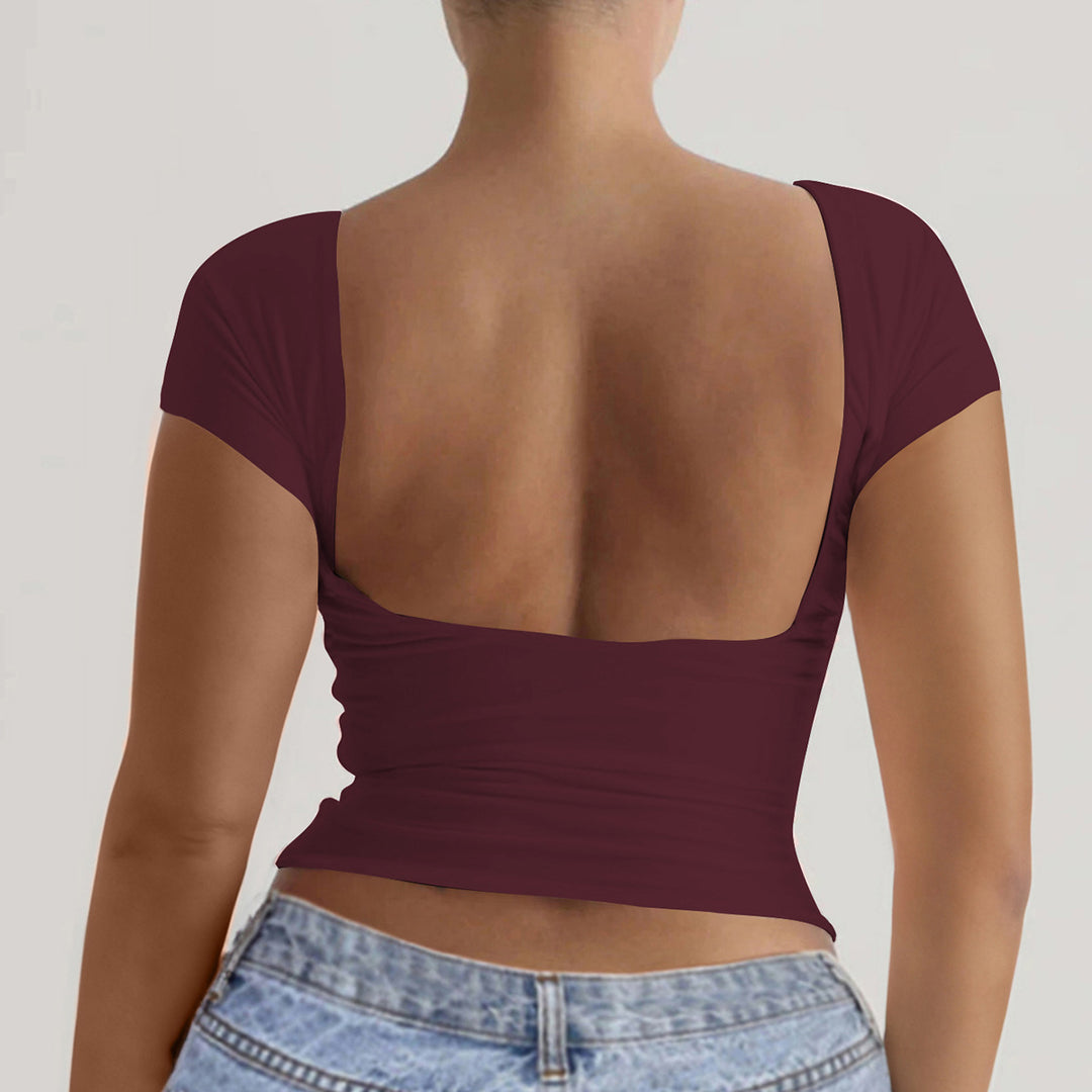Damen elegantes Off-Shoulder Oberteil mit tiefem Rücken Drune
