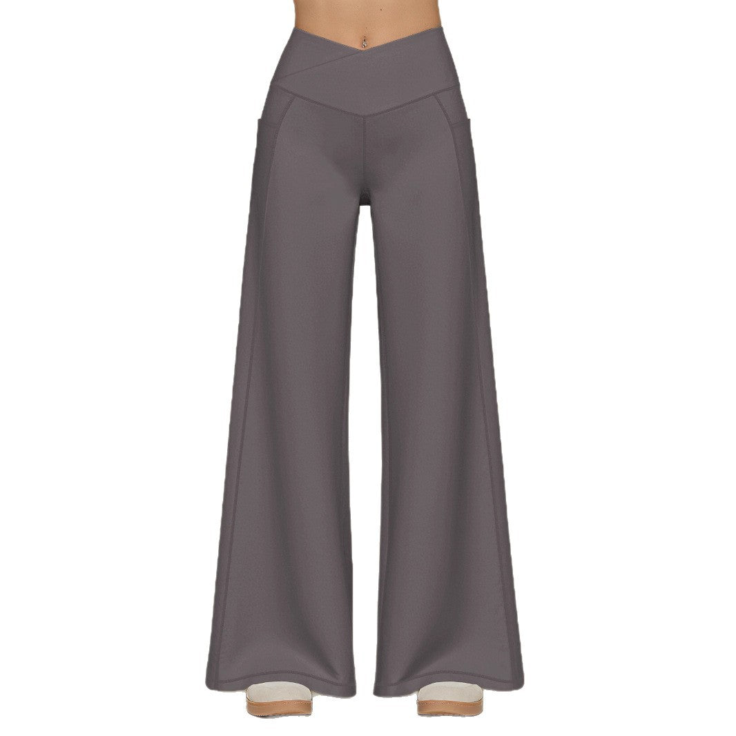 Damen elegante High-Waist Freizeithose mit weitem Bein und praktischen Taschen Drune