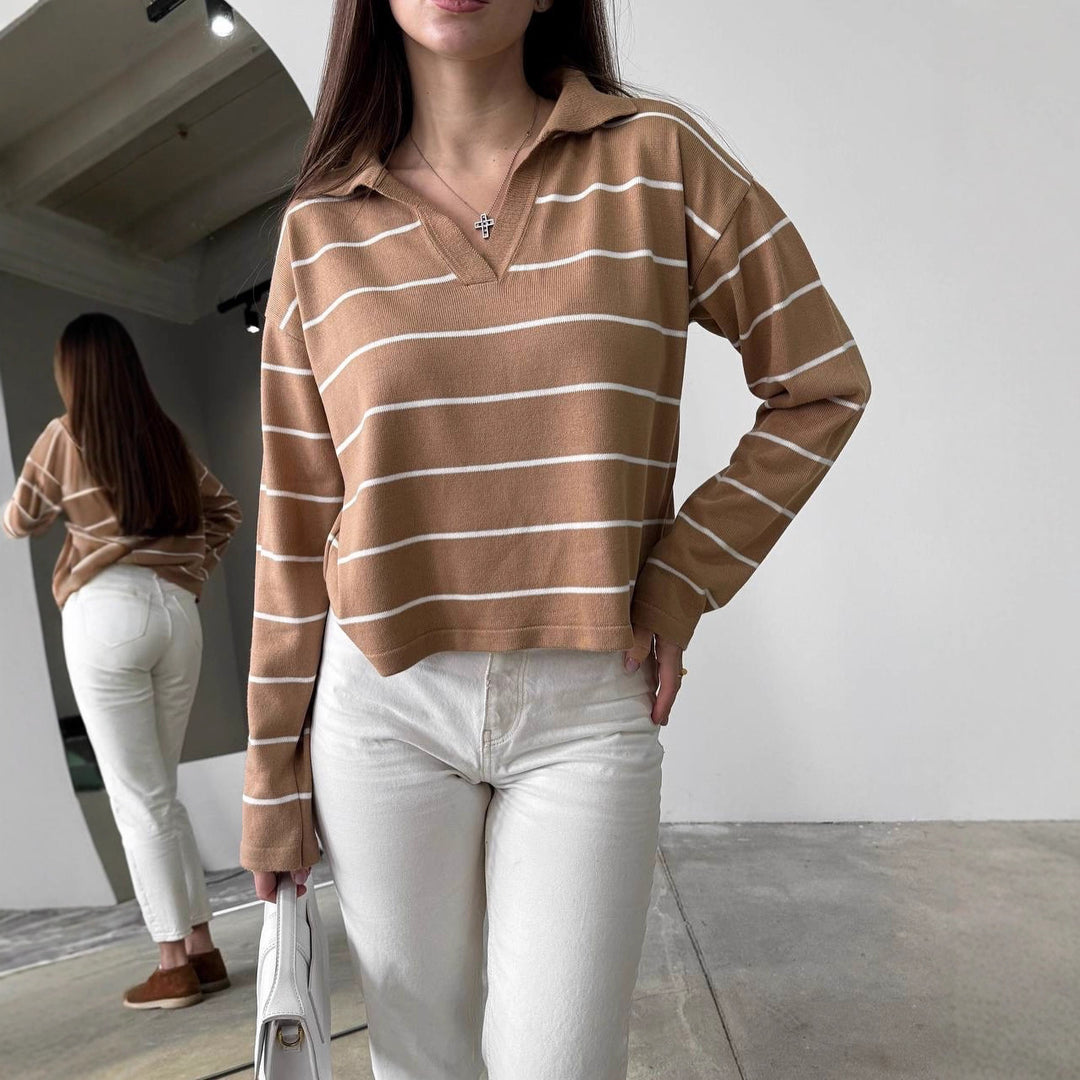 Damen lässiger Pullover im Streifen-Design Drune
