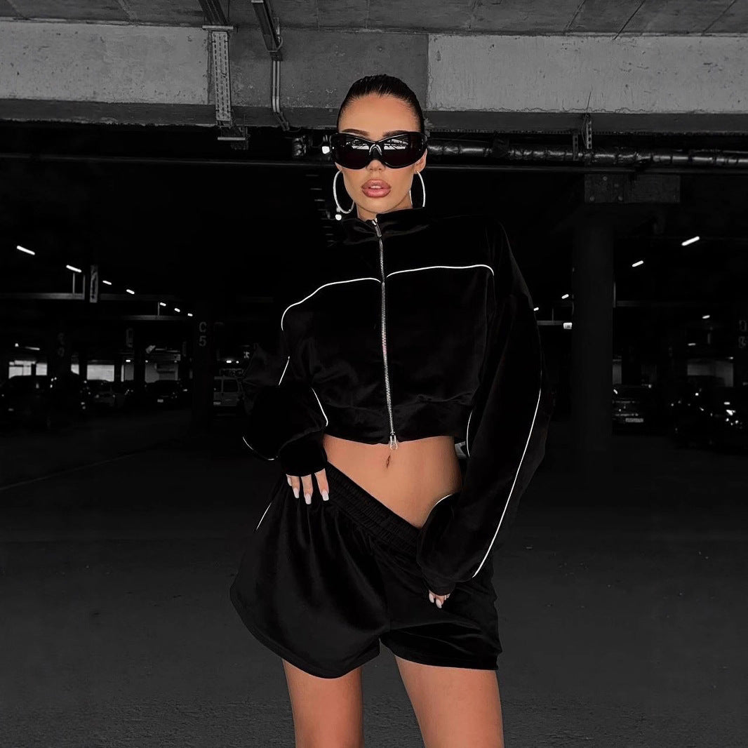 Damen Sportliches Oversized-Set mit bequemen Shorts und lockerer Jacke Drune