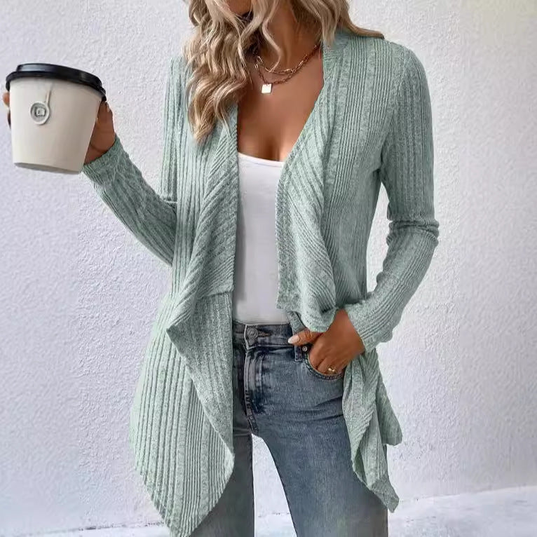 Damen lässige Strickjacke mit asymmetrischem Saum und offenem Design Drune