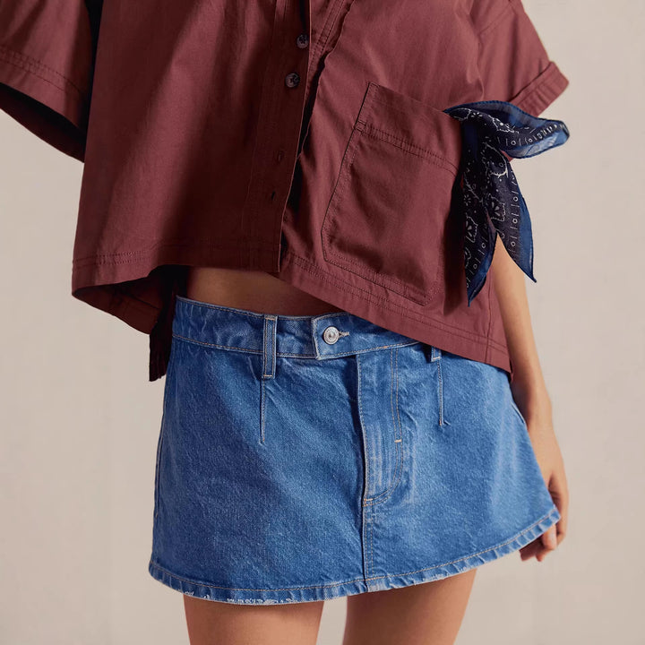 Damen Denim-Minirock mit fransigem Saum und lässigem Schnitt Drune