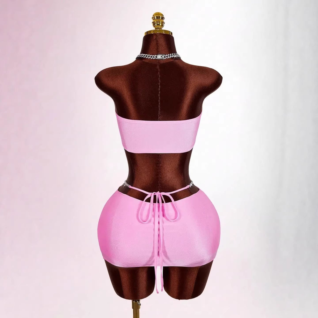 Damen Bandeau Top mit funkelndem Schriftzug Drune