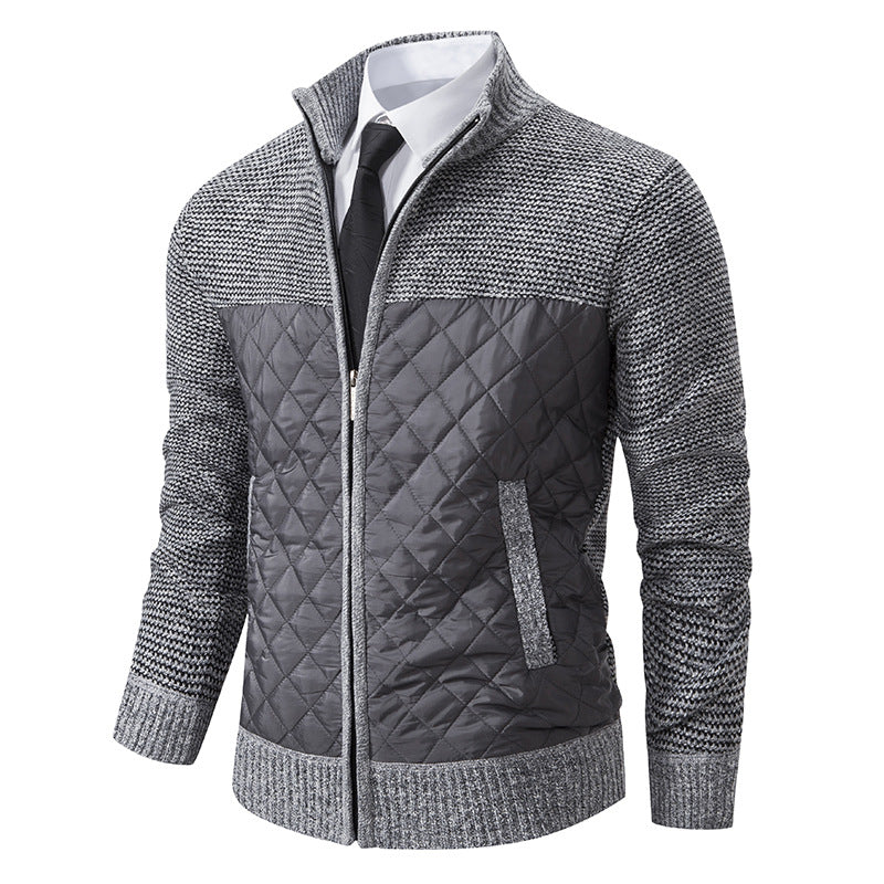 Herren nan gesteppte Hybrid-Strickjacke mit diamantsteppung, Stehkragen, isolierendem Thermofutter und Reißverschluss Drune