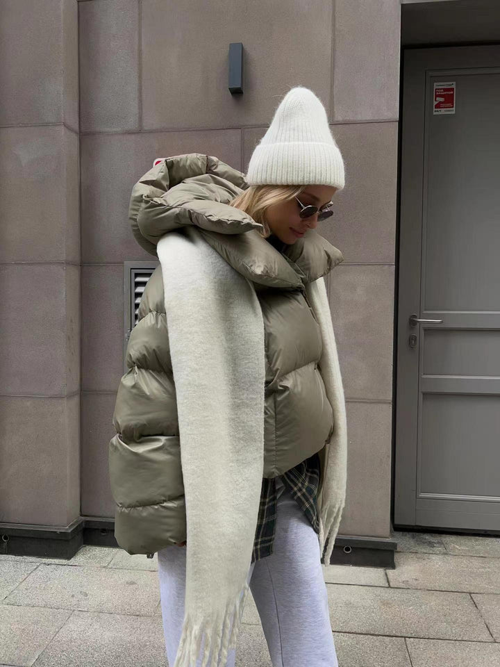 Damen oversized Daunenjacke mit hohem Kragen und voluminösen Ärmeln Drune