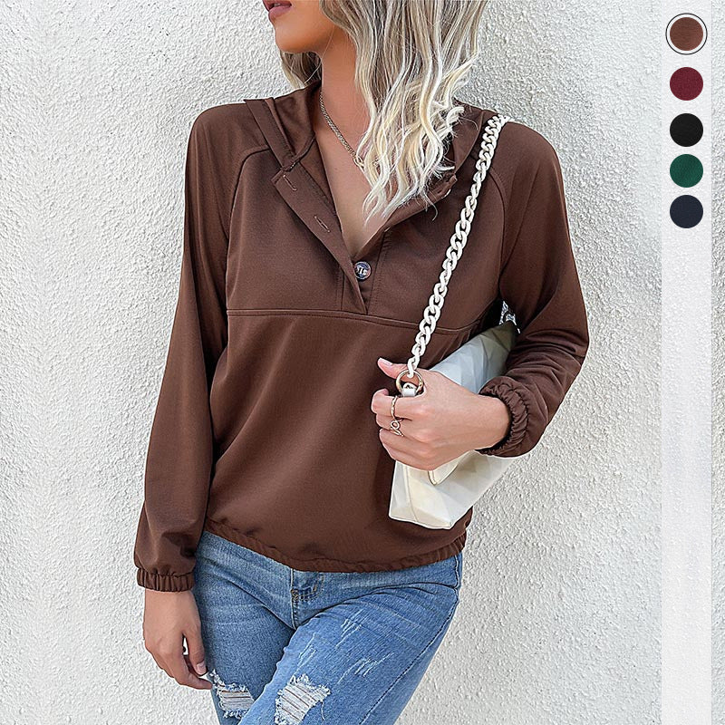 Damen Freizeitpullover mit Knopfleiste und Kapuze Drune