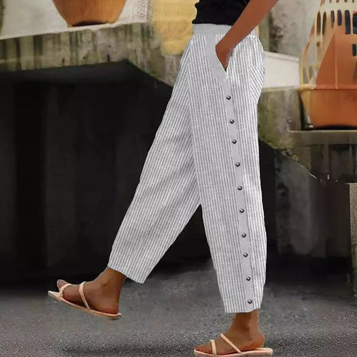 Damen Hochgeschnittene Freizeithose mit gerade geschnittenem Bein und praktischen Knöpfen Drune
