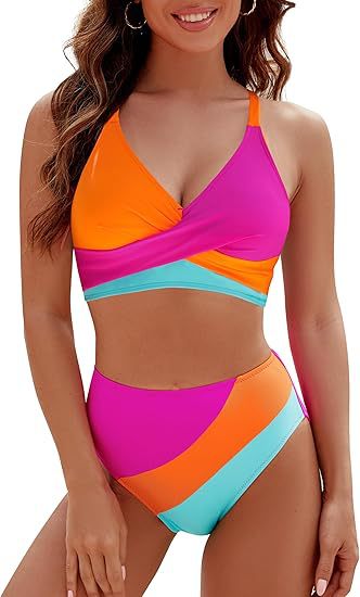 Damen Hoch tailliertes Bikini-Set mit modischem Wickeloberteil Drune