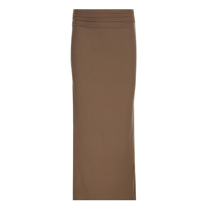 Damen Langarm Maxikleid mit elegantem Reißverschluss-Ausschnitt und figurbetontem Schnitt Drune