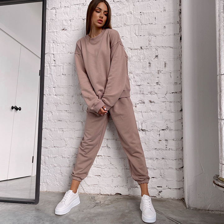 Damen lässiges Sweatpants-Set mit hohem Bund und breiten Ärmeln Drune