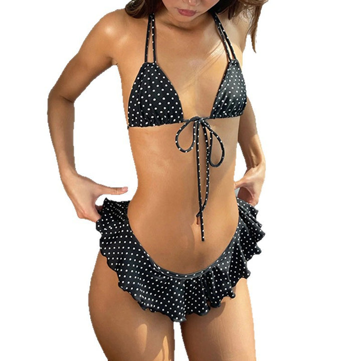 Damen verspieltes Triangel-Bikini-Set mit Rüschensaum und Bindebändern Drune