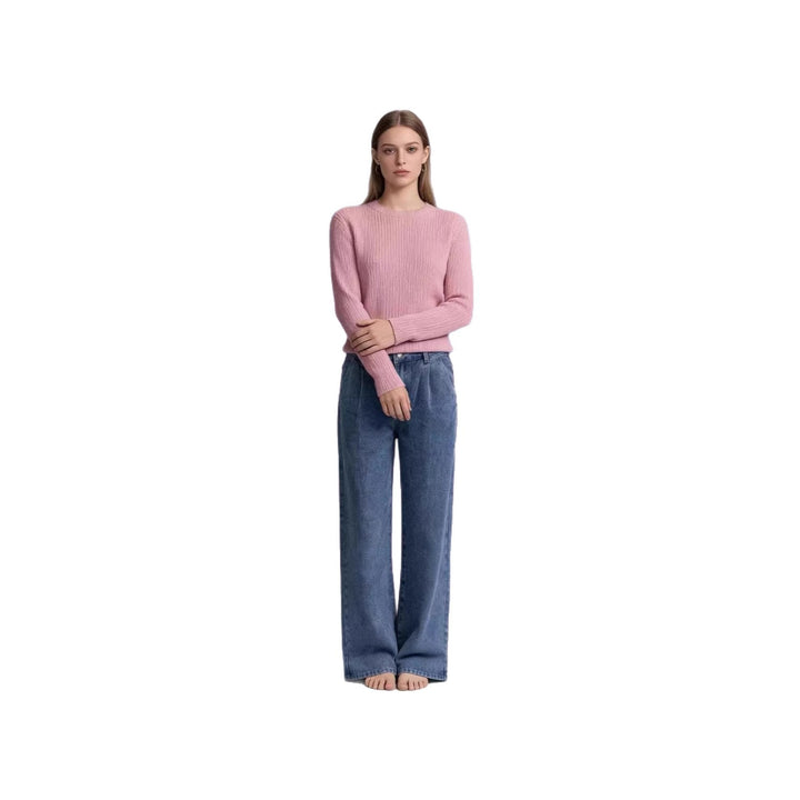 Damen nan hochgeschnittene Bundfalten-Weitbein-Jeans mit hohem Bund und Gürtelschlaufen Drune