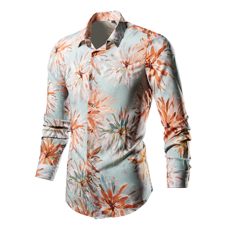 Herren nan tailliertes Langarmhemd mit auffälligem Leoprint, leichter Satinoptik und elastischem Slim Fit Drune