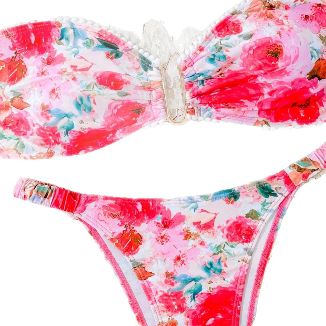Damen Bikini-Set mit floralem Triangel-Oberteil und sensualen Low-Rise-Höschen Drune