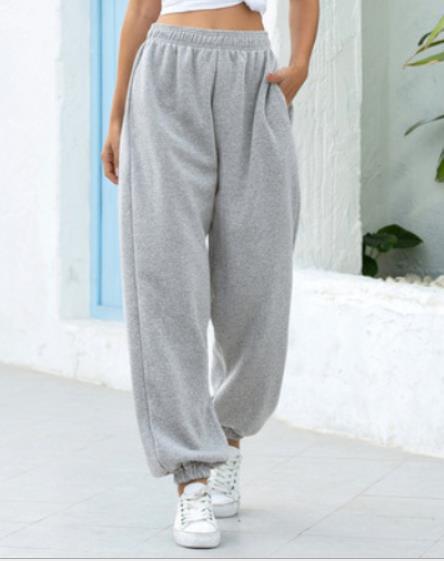 Damen nan weite High-Waist Jogginghose aus weichem Fleece mit elastischem Bund, Eingrifftaschen und engen Saumbündchen Drune