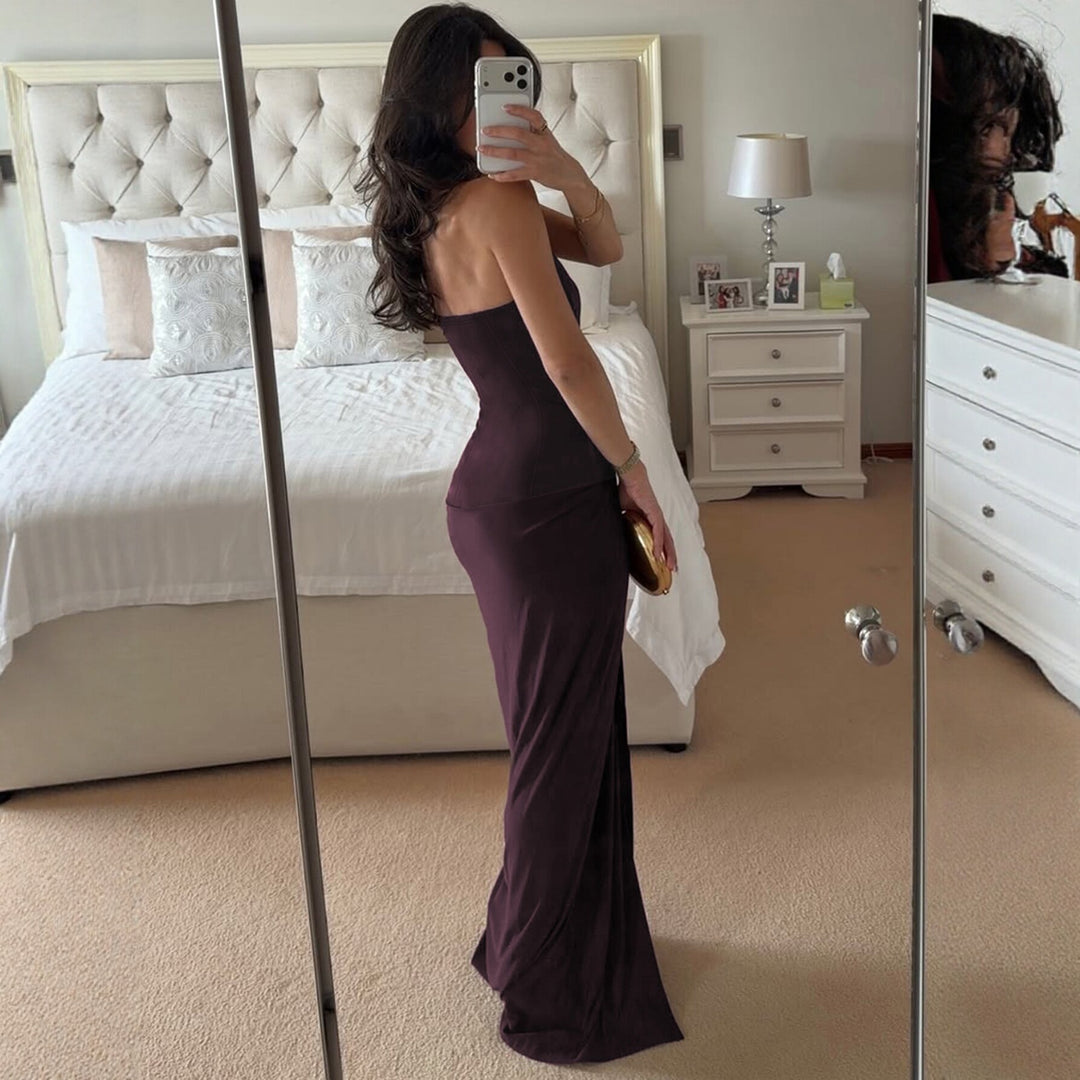 Damen Figurbetontes Abendkleid mit tiefem Ausschnitt und eleganter Drapierung Drune