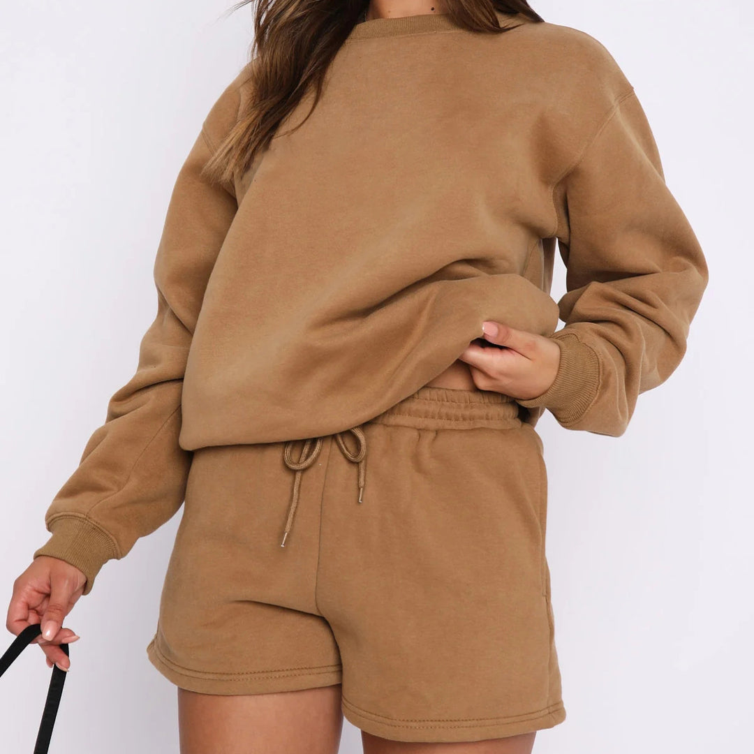 Damen lässiges Sweatshirt-Sets mit Kurzshorts Drune