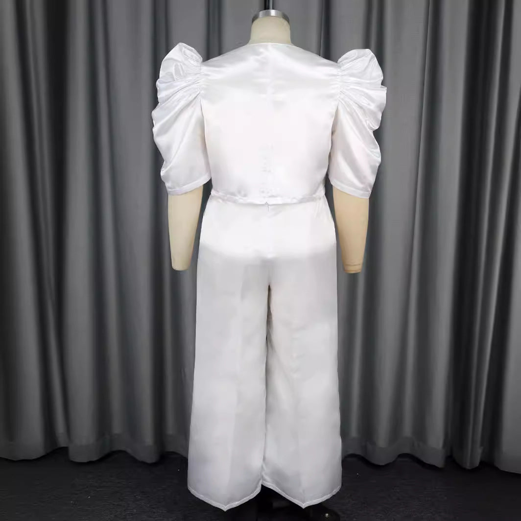 Damen Elegantes Jumpsuit mit voluminösen Puffärmeln und schickem Taillierungsdetail Drune