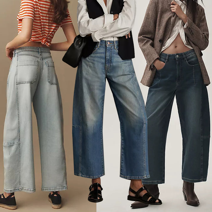 Damen nan hochgeschnittene weite Culotte-Jeans mit verkürzter Länge und dekorativen Nahtdetails Drune